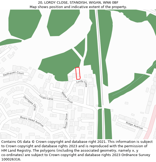 20, LORDY CLOSE, STANDISH, WIGAN, WN6 0BF: Location map and indicative extent of plot