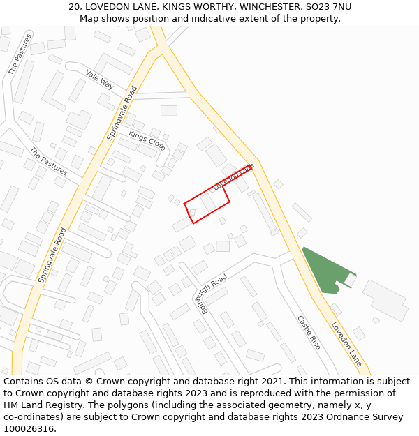 20, LOVEDON LANE, KINGS WORTHY, WINCHESTER, SO23 7NU: Location map and indicative extent of plot