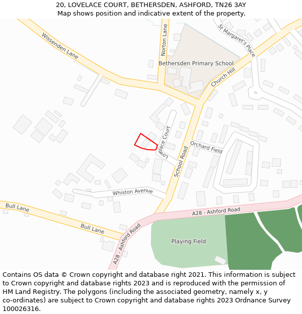 20, LOVELACE COURT, BETHERSDEN, ASHFORD, TN26 3AY: Location map and indicative extent of plot