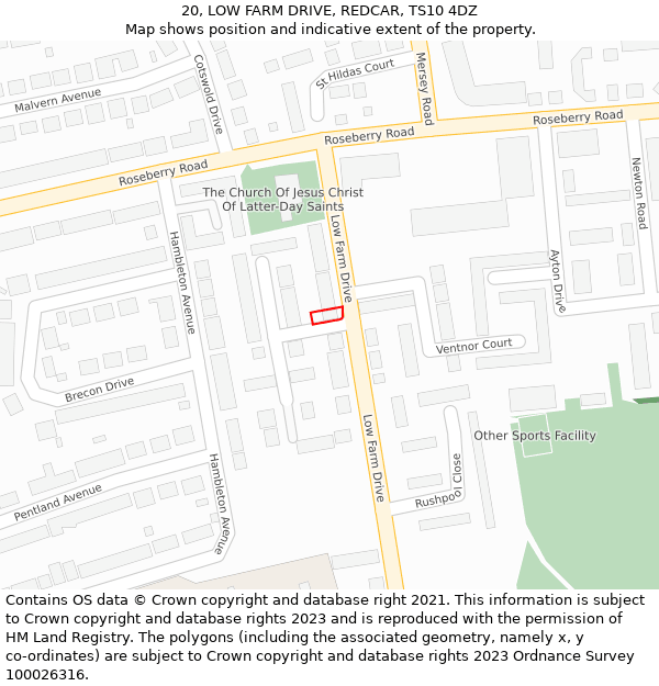 20, LOW FARM DRIVE, REDCAR, TS10 4DZ: Location map and indicative extent of plot