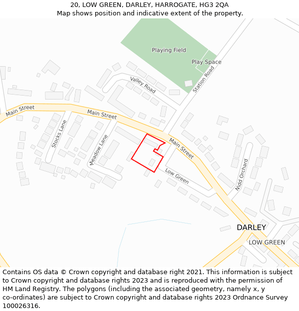 20, LOW GREEN, DARLEY, HARROGATE, HG3 2QA: Location map and indicative extent of plot