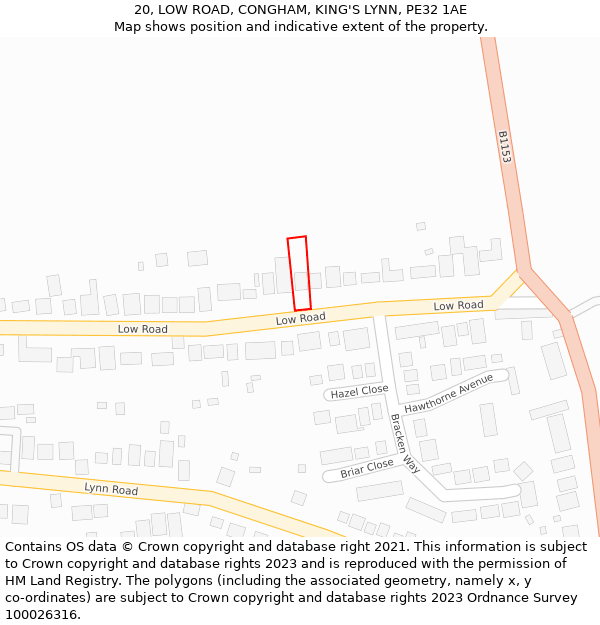 20, LOW ROAD, CONGHAM, KING'S LYNN, PE32 1AE: Location map and indicative extent of plot