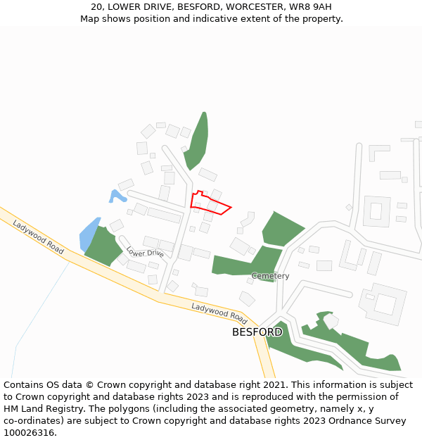 20, LOWER DRIVE, BESFORD, WORCESTER, WR8 9AH: Location map and indicative extent of plot
