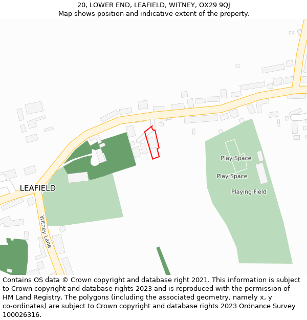 20, LOWER END, LEAFIELD, WITNEY, OX29 9QJ: Location map and indicative extent of plot