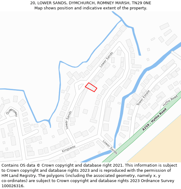 20, LOWER SANDS, DYMCHURCH, ROMNEY MARSH, TN29 0NE: Location map and indicative extent of plot