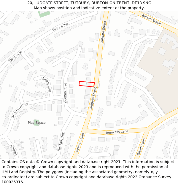 20, LUDGATE STREET, TUTBURY, BURTON-ON-TRENT, DE13 9NG: Location map and indicative extent of plot