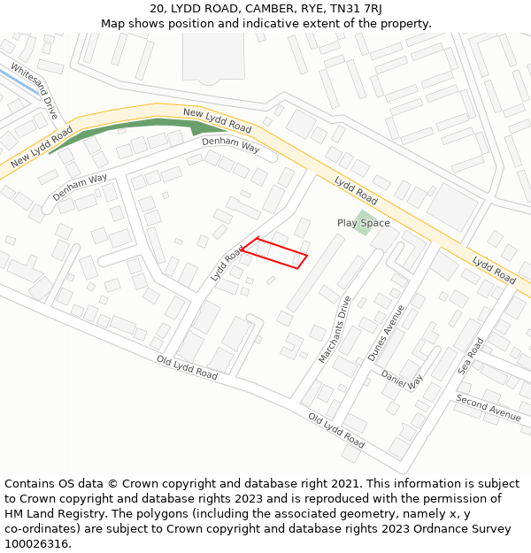 20, LYDD ROAD, CAMBER, RYE, TN31 7RJ: Location map and indicative extent of plot