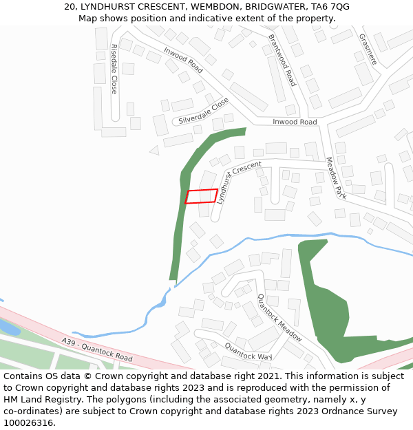 20, LYNDHURST CRESCENT, WEMBDON, BRIDGWATER, TA6 7QG: Location map and indicative extent of plot