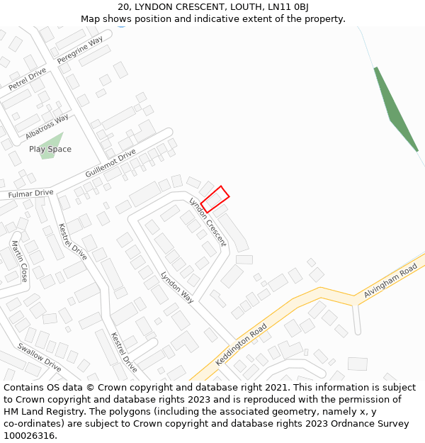 20, LYNDON CRESCENT, LOUTH, LN11 0BJ: Location map and indicative extent of plot