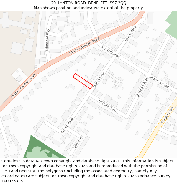 20, LYNTON ROAD, BENFLEET, SS7 2QQ: Location map and indicative extent of plot