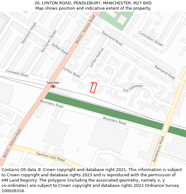 20, LYNTON ROAD, PENDLEBURY, MANCHESTER, M27 6HD: Location map and indicative extent of plot