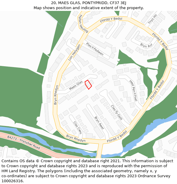 20, MAES GLAS, PONTYPRIDD, CF37 3EJ: Location map and indicative extent of plot