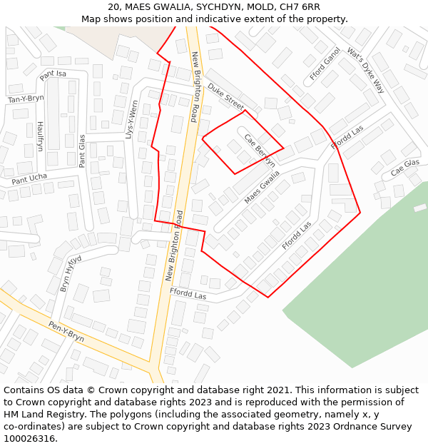 20, MAES GWALIA, SYCHDYN, MOLD, CH7 6RR: Location map and indicative extent of plot