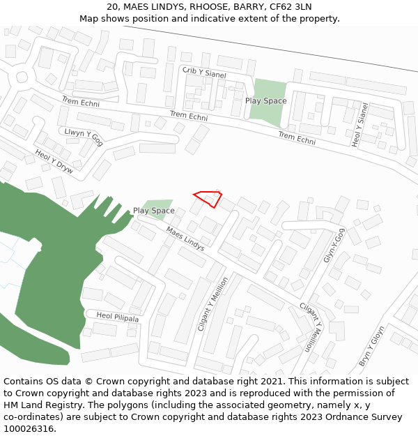 20, MAES LINDYS, RHOOSE, BARRY, CF62 3LN: Location map and indicative extent of plot