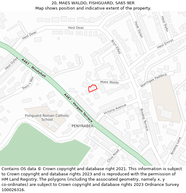 20, MAES WALDO, FISHGUARD, SA65 9ER: Location map and indicative extent of plot