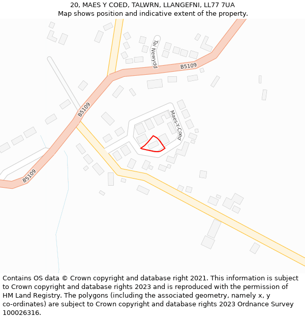 20, MAES Y COED, TALWRN, LLANGEFNI, LL77 7UA: Location map and indicative extent of plot