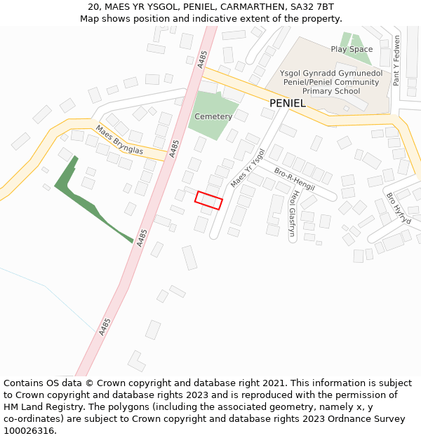 20, MAES YR YSGOL, PENIEL, CARMARTHEN, SA32 7BT: Location map and indicative extent of plot