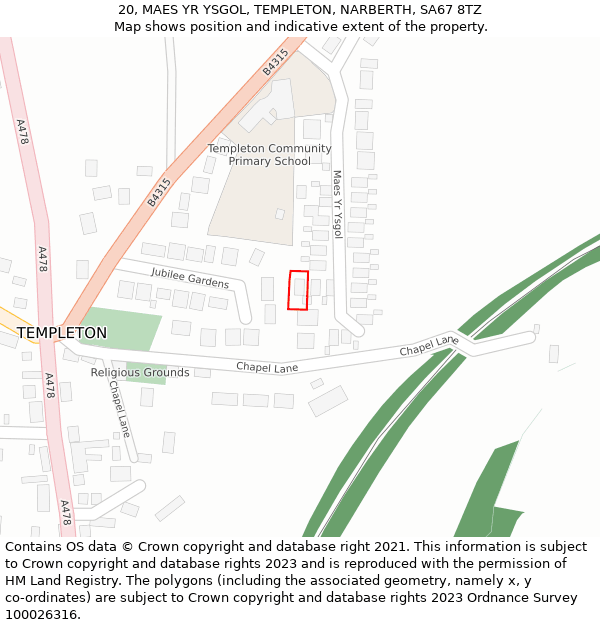 20, MAES YR YSGOL, TEMPLETON, NARBERTH, SA67 8TZ: Location map and indicative extent of plot