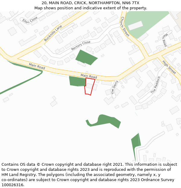 20, MAIN ROAD, CRICK, NORTHAMPTON, NN6 7TX: Location map and indicative extent of plot