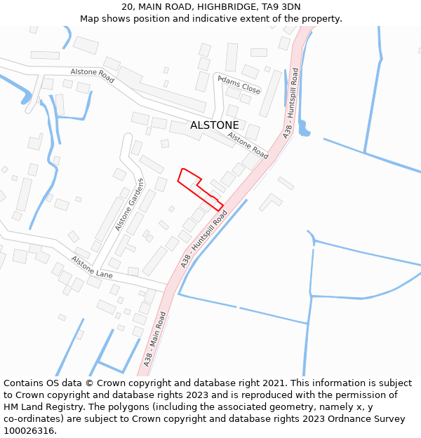 20, MAIN ROAD, HIGHBRIDGE, TA9 3DN: Location map and indicative extent of plot