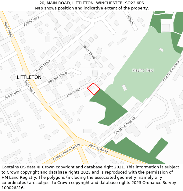 20, MAIN ROAD, LITTLETON, WINCHESTER, SO22 6PS: Location map and indicative extent of plot