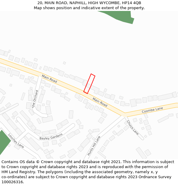 20, MAIN ROAD, NAPHILL, HIGH WYCOMBE, HP14 4QB: Location map and indicative extent of plot