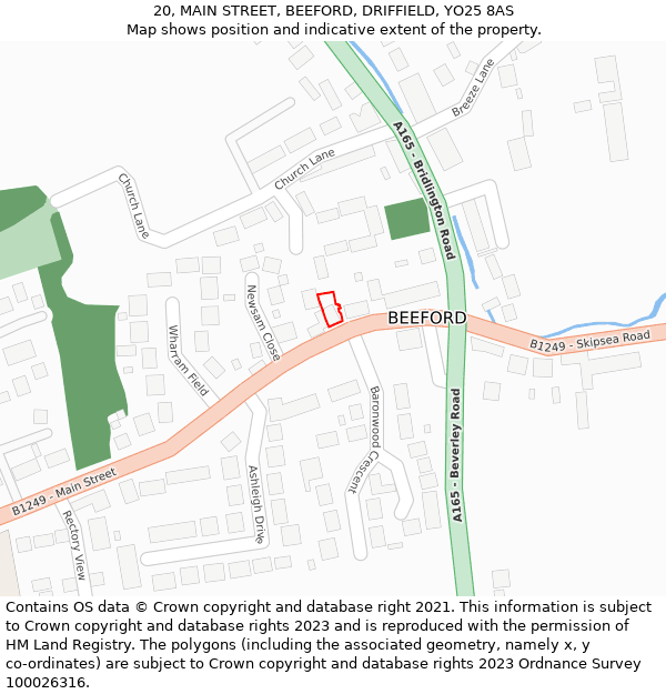 20, MAIN STREET, BEEFORD, DRIFFIELD, YO25 8AS: Location map and indicative extent of plot