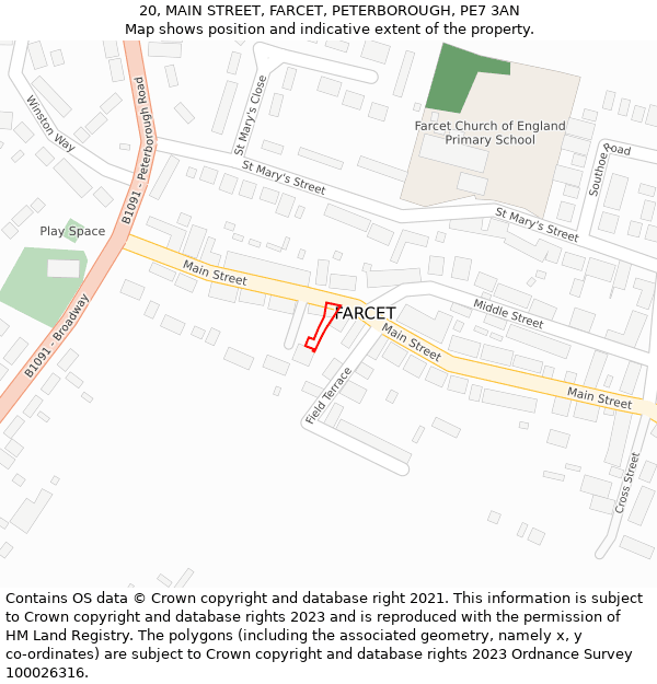 20, MAIN STREET, FARCET, PETERBOROUGH, PE7 3AN: Location map and indicative extent of plot