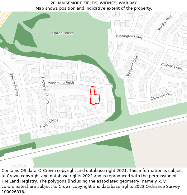20, MAISEMORE FIELDS, WIDNES, WA8 9AY: Location map and indicative extent of plot