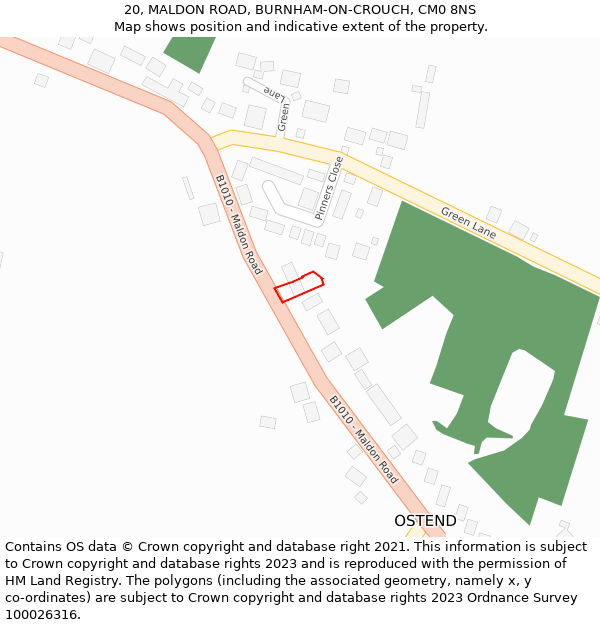 20, MALDON ROAD, BURNHAM-ON-CROUCH, CM0 8NS: Location map and indicative extent of plot