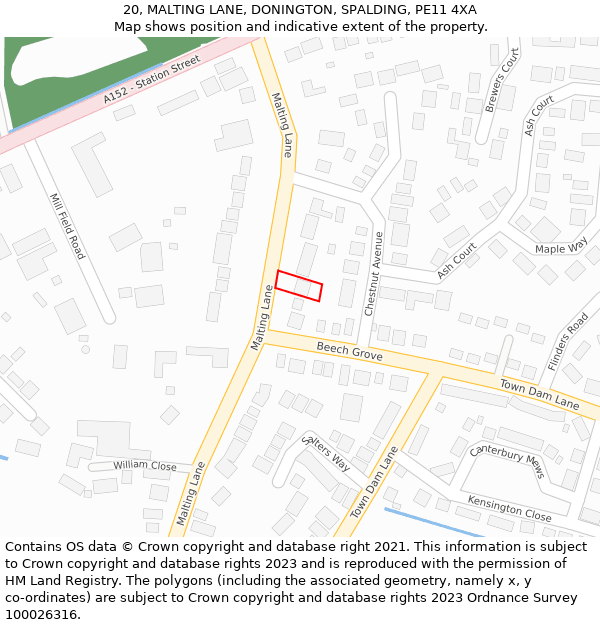 20, MALTING LANE, DONINGTON, SPALDING, PE11 4XA: Location map and indicative extent of plot