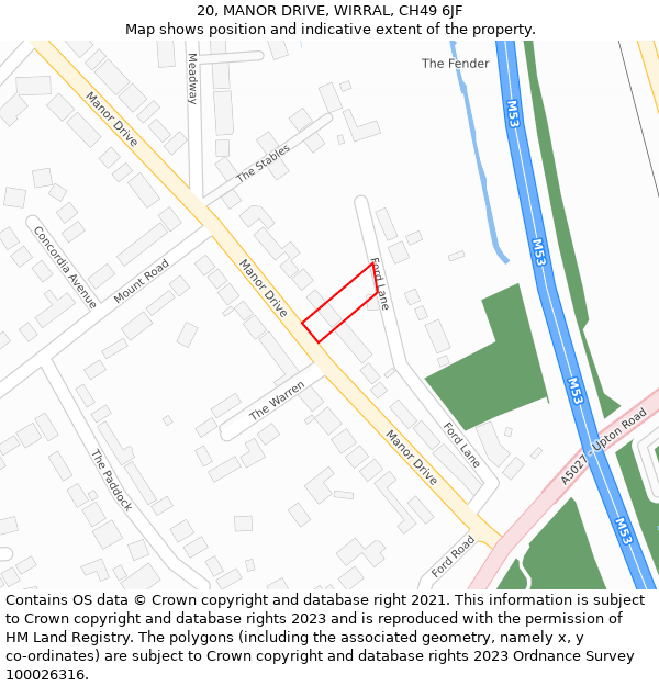 20, MANOR DRIVE, WIRRAL, CH49 6JF: Location map and indicative extent of plot