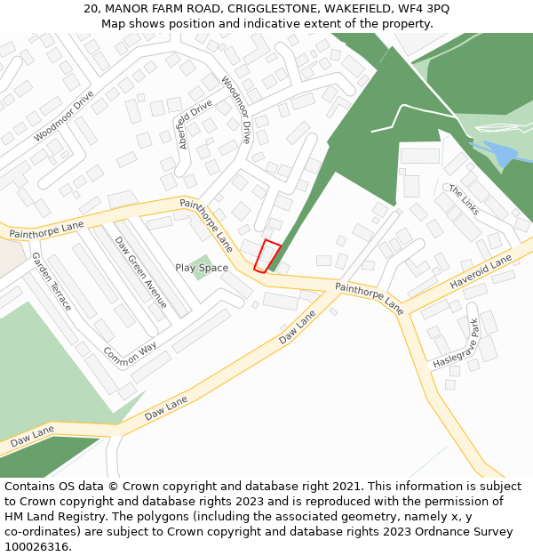 20, MANOR FARM ROAD, CRIGGLESTONE, WAKEFIELD, WF4 3PQ: Location map and indicative extent of plot