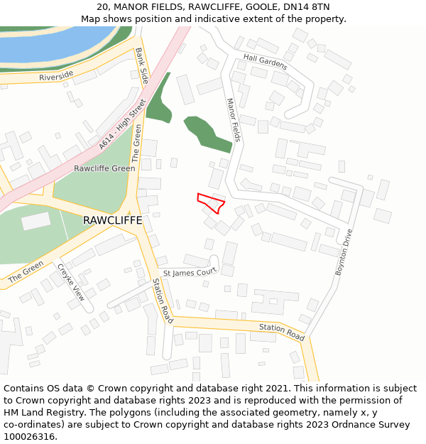 20, MANOR FIELDS, RAWCLIFFE, GOOLE, DN14 8TN: Location map and indicative extent of plot