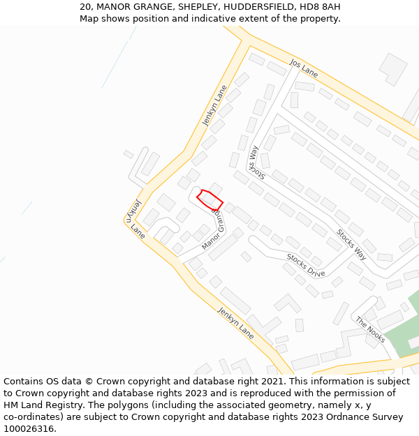 20, MANOR GRANGE, SHEPLEY, HUDDERSFIELD, HD8 8AH: Location map and indicative extent of plot