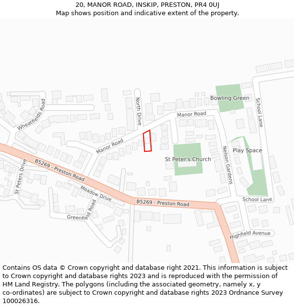 20, MANOR ROAD, INSKIP, PRESTON, PR4 0UJ: Location map and indicative extent of plot