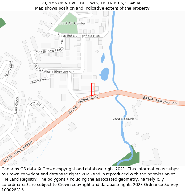 20, MANOR VIEW, TRELEWIS, TREHARRIS, CF46 6EE: Location map and indicative extent of plot