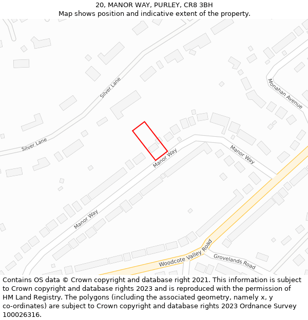 20, MANOR WAY, PURLEY, CR8 3BH: Location map and indicative extent of plot