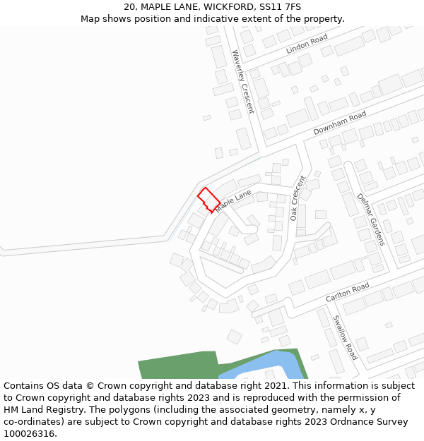 20, MAPLE LANE, WICKFORD, SS11 7FS: Location map and indicative extent of plot