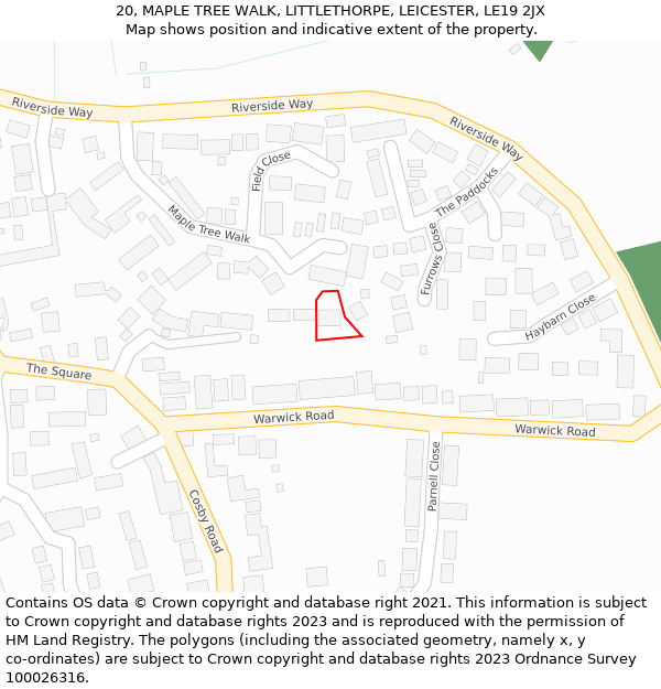 20, MAPLE TREE WALK, LITTLETHORPE, LEICESTER, LE19 2JX: Location map and indicative extent of plot