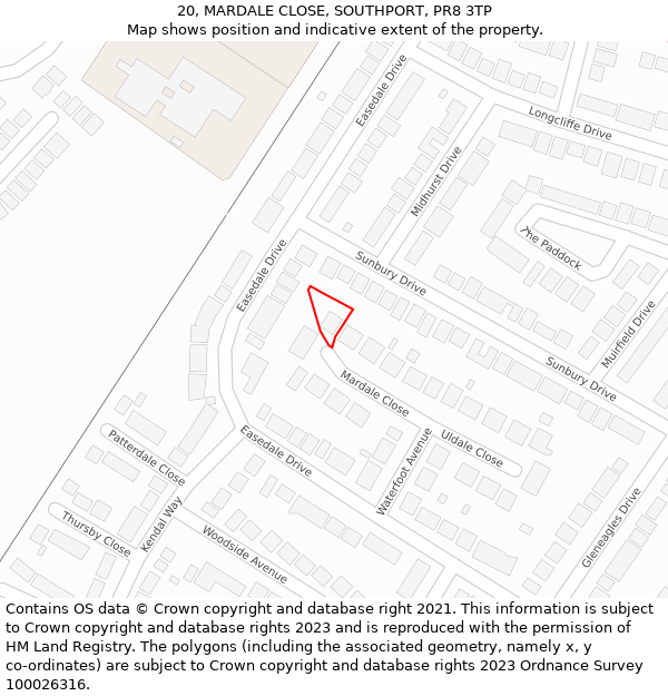 20, MARDALE CLOSE, SOUTHPORT, PR8 3TP: Location map and indicative extent of plot