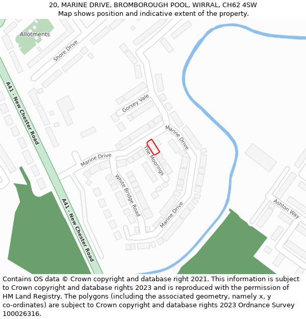 20, MARINE DRIVE, BROMBOROUGH POOL, WIRRAL, CH62 4SW: Location map and indicative extent of plot
