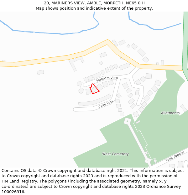 20, MARINERS VIEW, AMBLE, MORPETH, NE65 0JH: Location map and indicative extent of plot