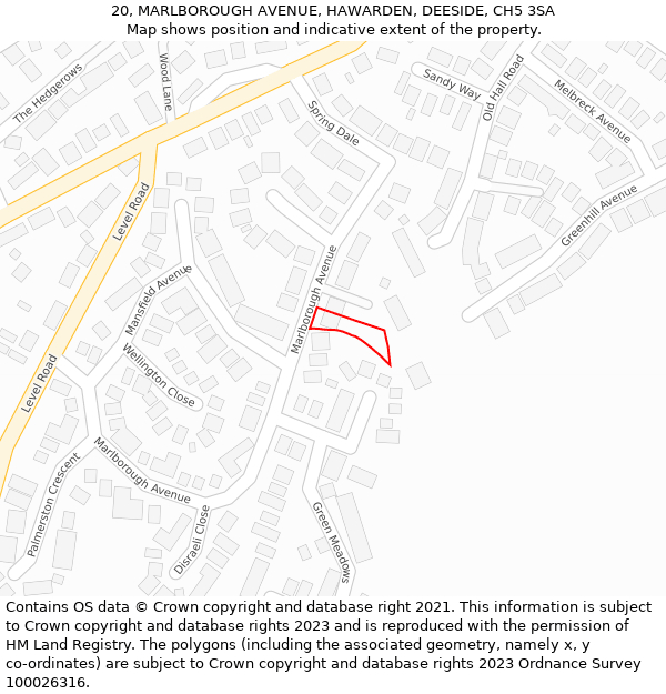 20, MARLBOROUGH AVENUE, HAWARDEN, DEESIDE, CH5 3SA: Location map and indicative extent of plot