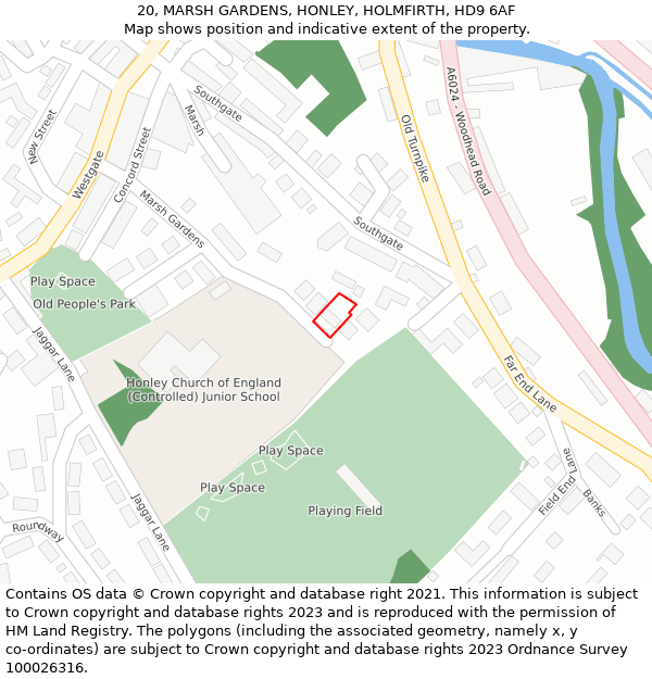 20, MARSH GARDENS, HONLEY, HOLMFIRTH, HD9 6AF: Location map and indicative extent of plot