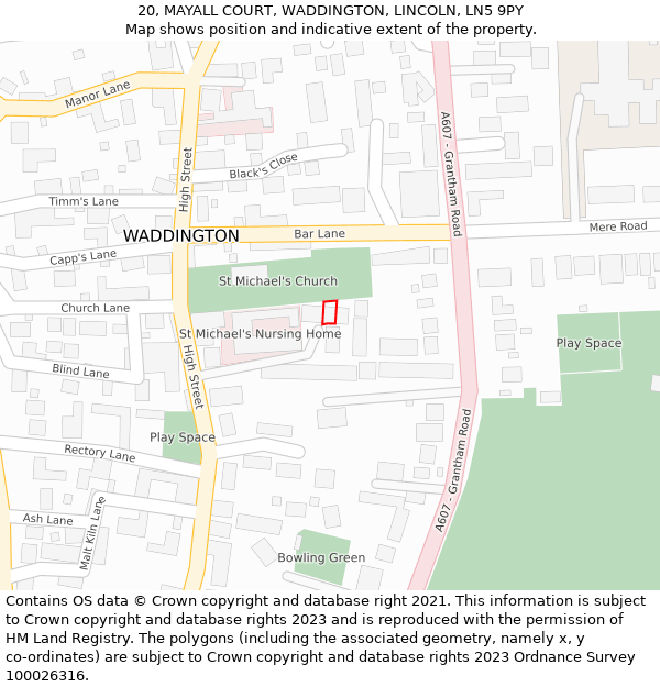 20, MAYALL COURT, WADDINGTON, LINCOLN, LN5 9PY: Location map and indicative extent of plot