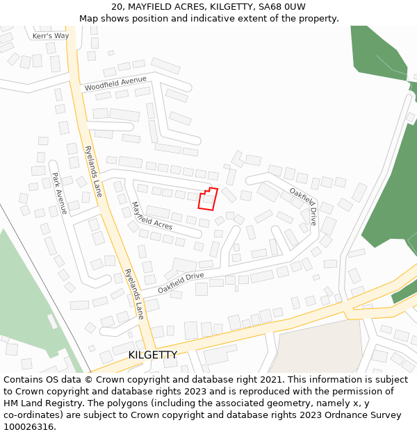 20, MAYFIELD ACRES, KILGETTY, SA68 0UW: Location map and indicative extent of plot