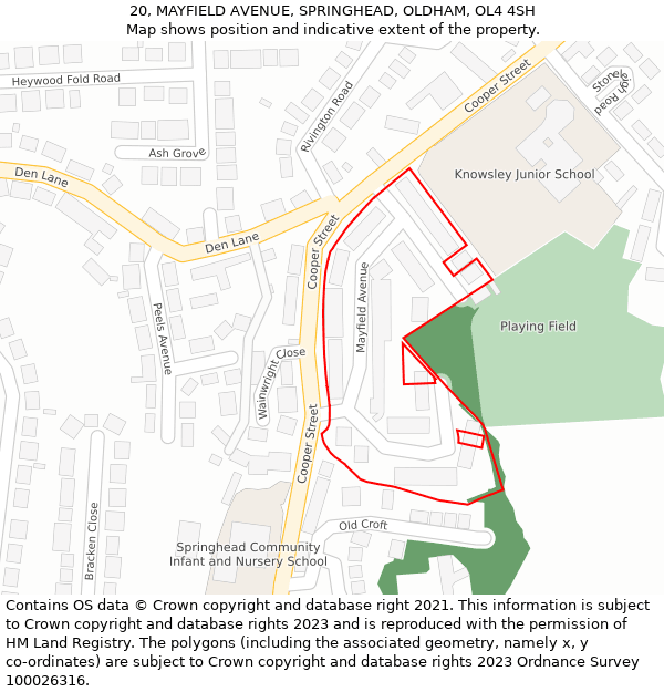 20, MAYFIELD AVENUE, SPRINGHEAD, OLDHAM, OL4 4SH: Location map and indicative extent of plot