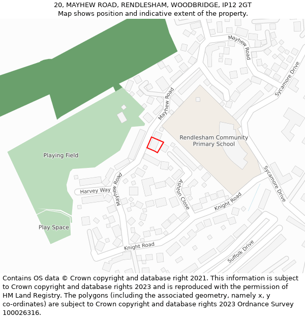 20, MAYHEW ROAD, RENDLESHAM, WOODBRIDGE, IP12 2GT: Location map and indicative extent of plot