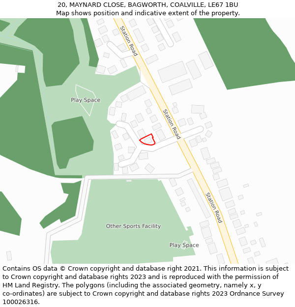 20, MAYNARD CLOSE, BAGWORTH, COALVILLE, LE67 1BU: Location map and indicative extent of plot